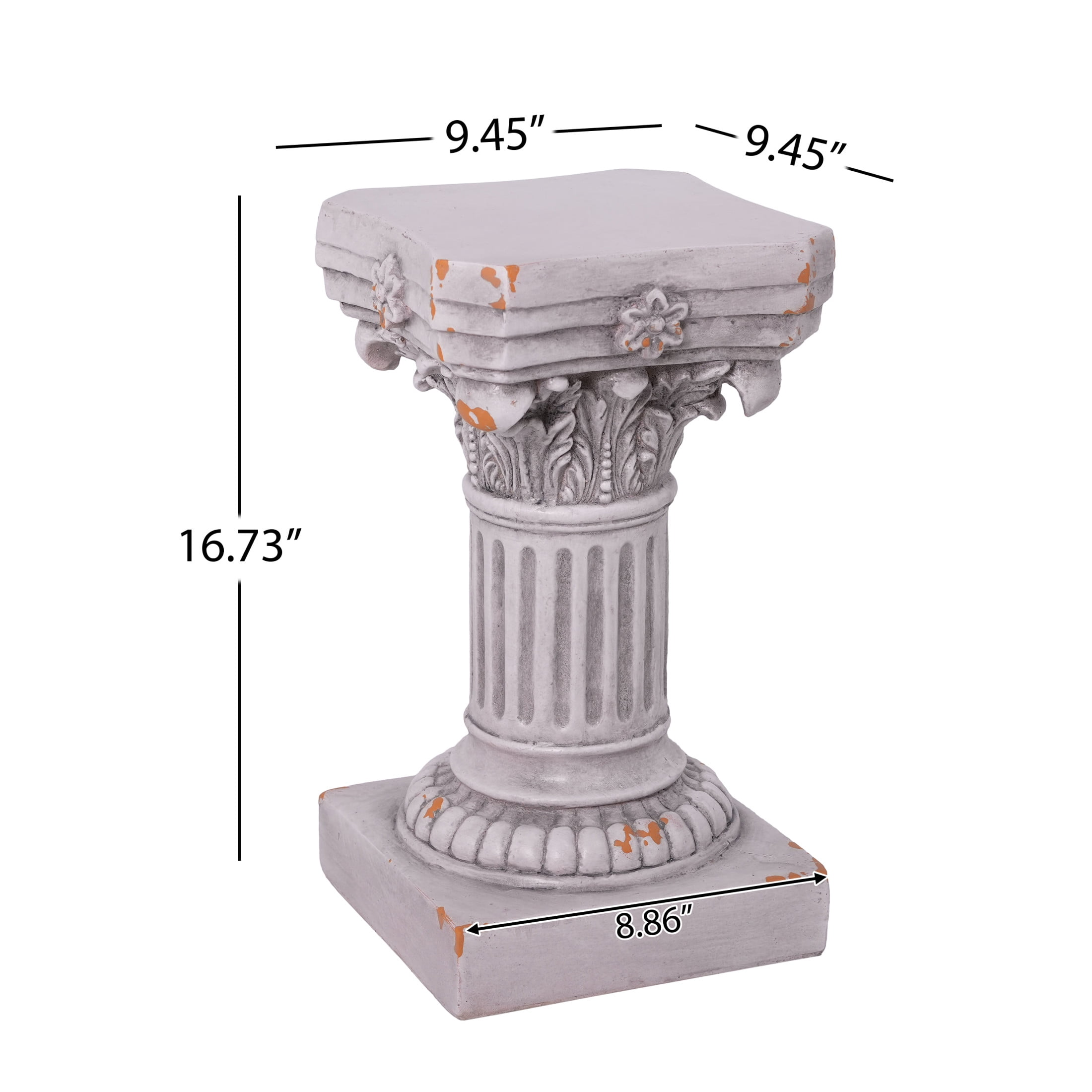 Christopher Knight Home 16.7" Corinthian Pedestal Plant Stand, MGO Indoor Outdoor Side Table, Antique White