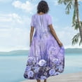 thumbnail image 4 of WTOBBY Women Casual Loose Bohemian Floral Short Sleeve Long Maxi Summer Beach Swing Dress for Outdoor Activities and Relaxed Style,Purple XL, 4 of 5