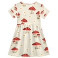 thumbnail image 2 of Girls Short Sleeve A-Line Dress Cute Mushroom Pattern with Daisies Play Dress Sizes 5-6T, 2 of 8