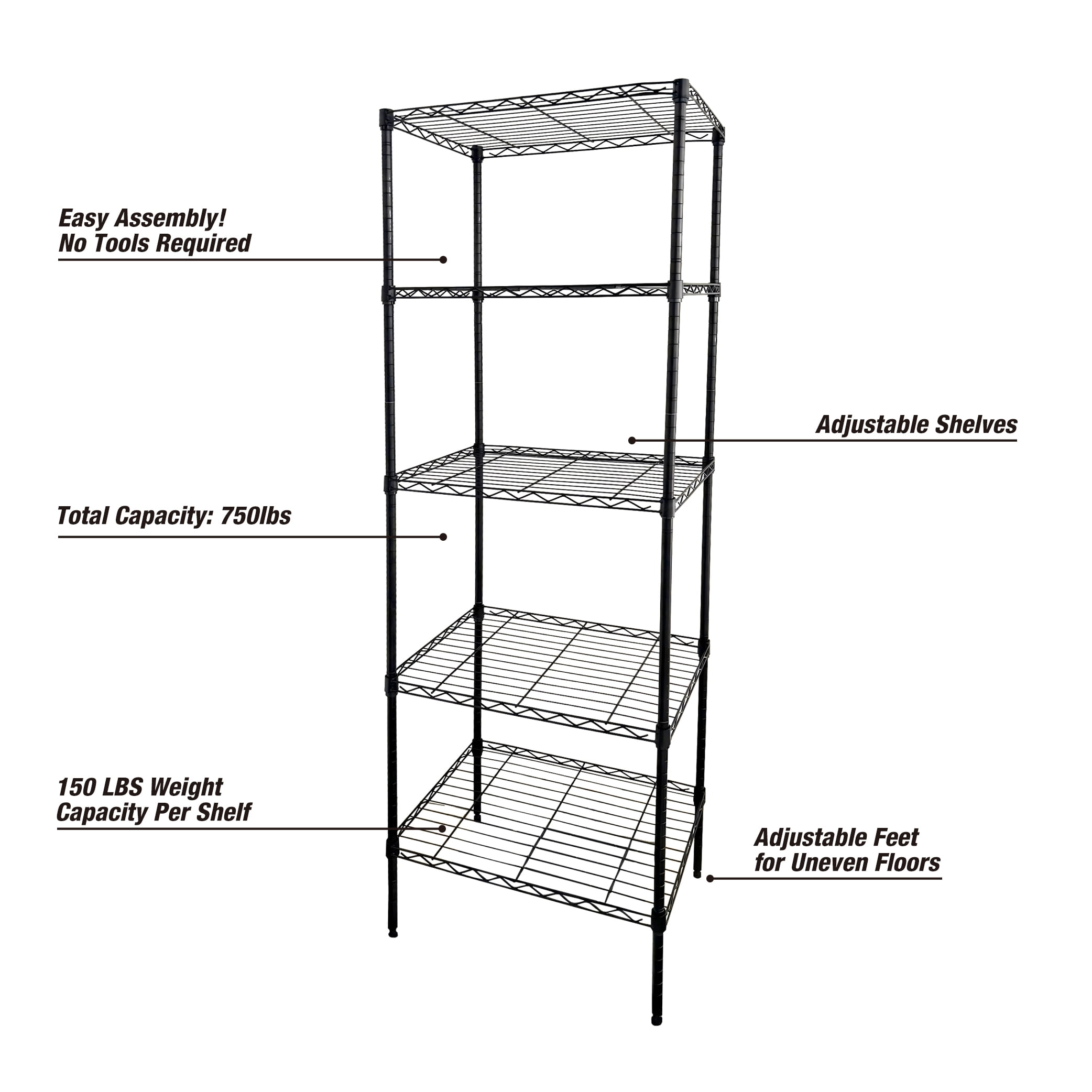 WorkPro 5-Tier Black Slim Wire Shelving