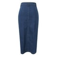 thumbnail image 5 of Ediodpoh Jean Skirt Long Women's Clothing Button Irregular Slit Denim High Waist Long Skirt Casual Women's Skirts Navy XS, 5 of 8