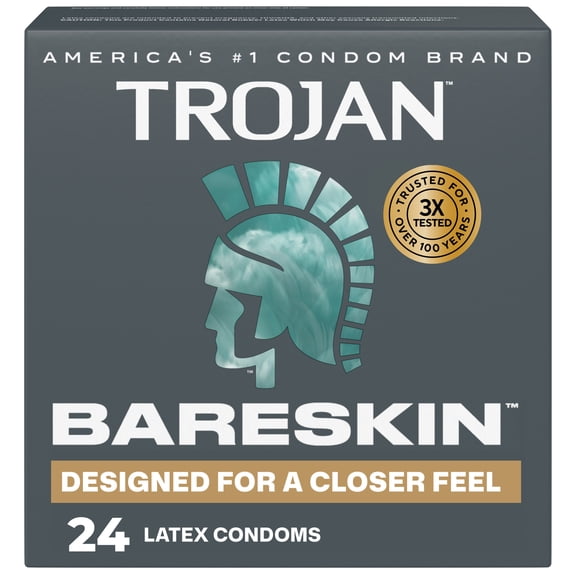 Trojan Bareskin Designed for a Closer Feel Thin Latex Lubricated Condoms, 24 Count