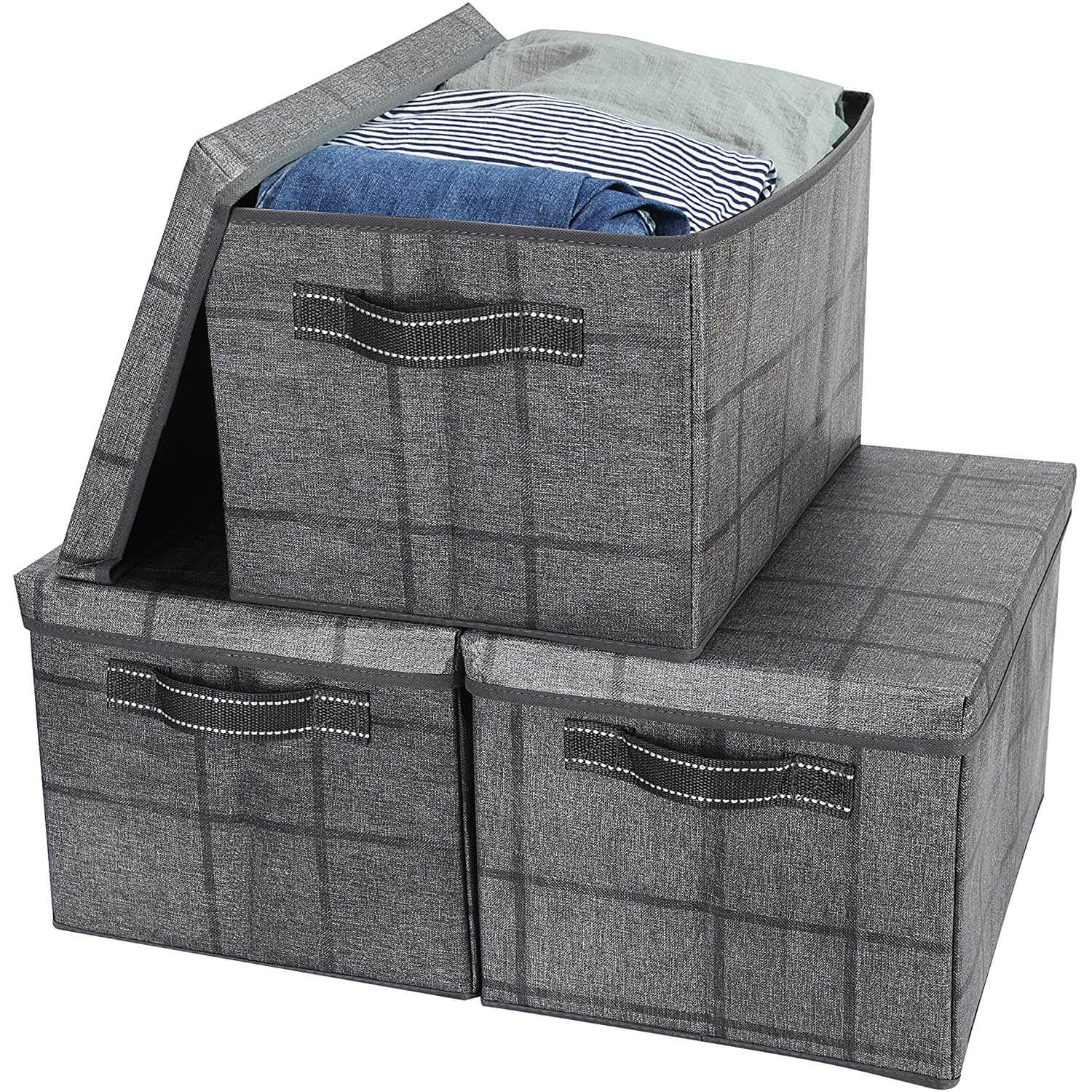 3Pack Foldable Storage Bin with Lid, Sturdy Storage Box, Closet