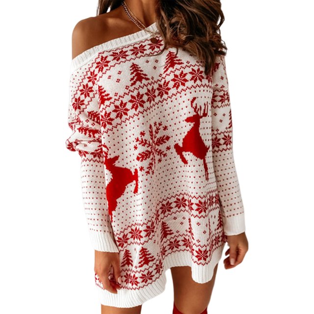 Snow Deer Pattern Vestido corto sin tirantes Casual Women Daily Outfit (Blanco XL) Tmvgtek Para estrenar