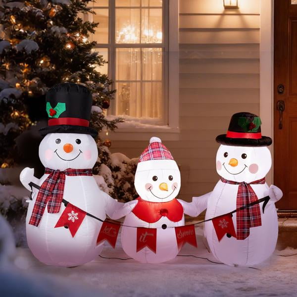 Christmas Inflatable Decoration with 3 LED Lights, Adorable Snowman Family of Three for Yard, Garden, Indoor Holiday Display