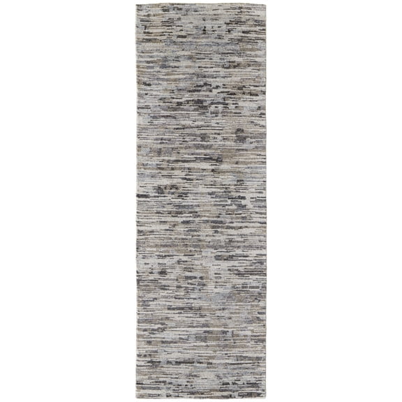 8' Gray Blue And Silver Wool Abstract Hand Knotted Runner Rug