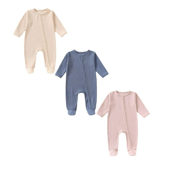 Baby Boys Girls Bodysuit Pajamas Romper Jumpsuit Thin Long Sleeves Romper Neutral Baby Clothes 3PCS