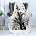 thumbnail image 4 of Guitar Soft Flannel Fleece Blanket, Geometrical Elements Stripes Swirls Dots Lines and Musical Notes Rock and Roll, Cozy Plush for Indoor and Outdoor Use, 60" x 80", Tan Black White, by Ambesonne, 4 of 5