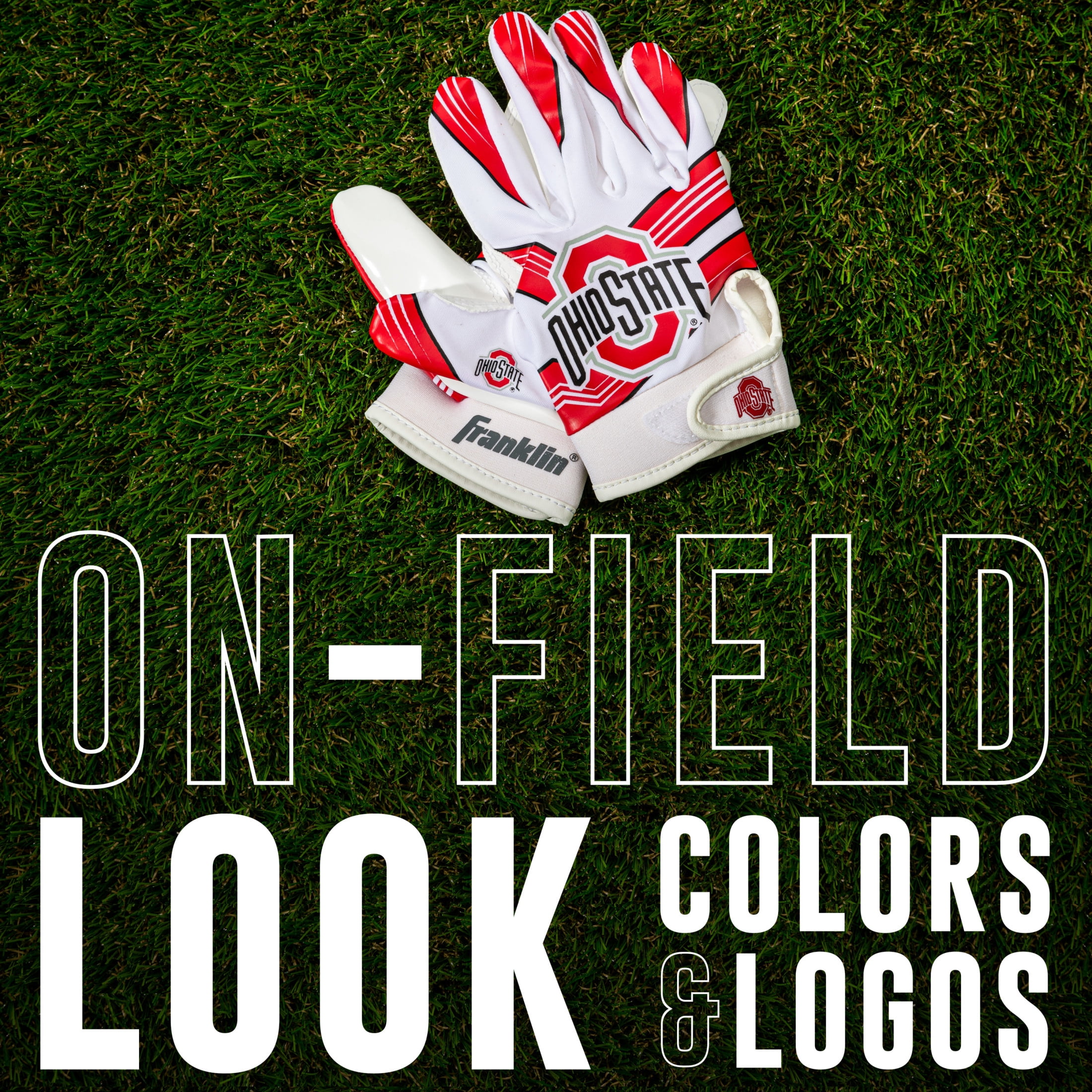 Franklin Sports Ohio State Buckeyes  Kids Football Receiver Gloves - Youth Official NCAA College Team Football Gloves - Silicone Palm Receiver Gloves for Kids Ages 7 -10 - Youth Small/Extra Small