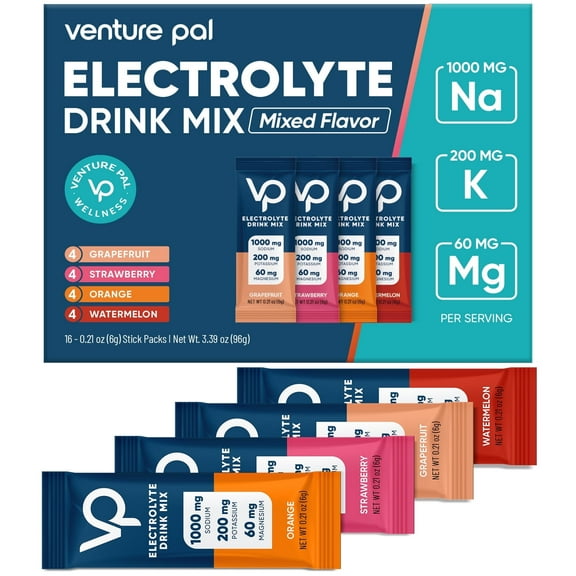 Venture Pal High Sodium Sugar Free Electrolytes Powder Packet - Hydration with Vitamin, Sodium & Potassium, Zero Calories, Vegan, Keto & Paleo Friendly Drink Mix