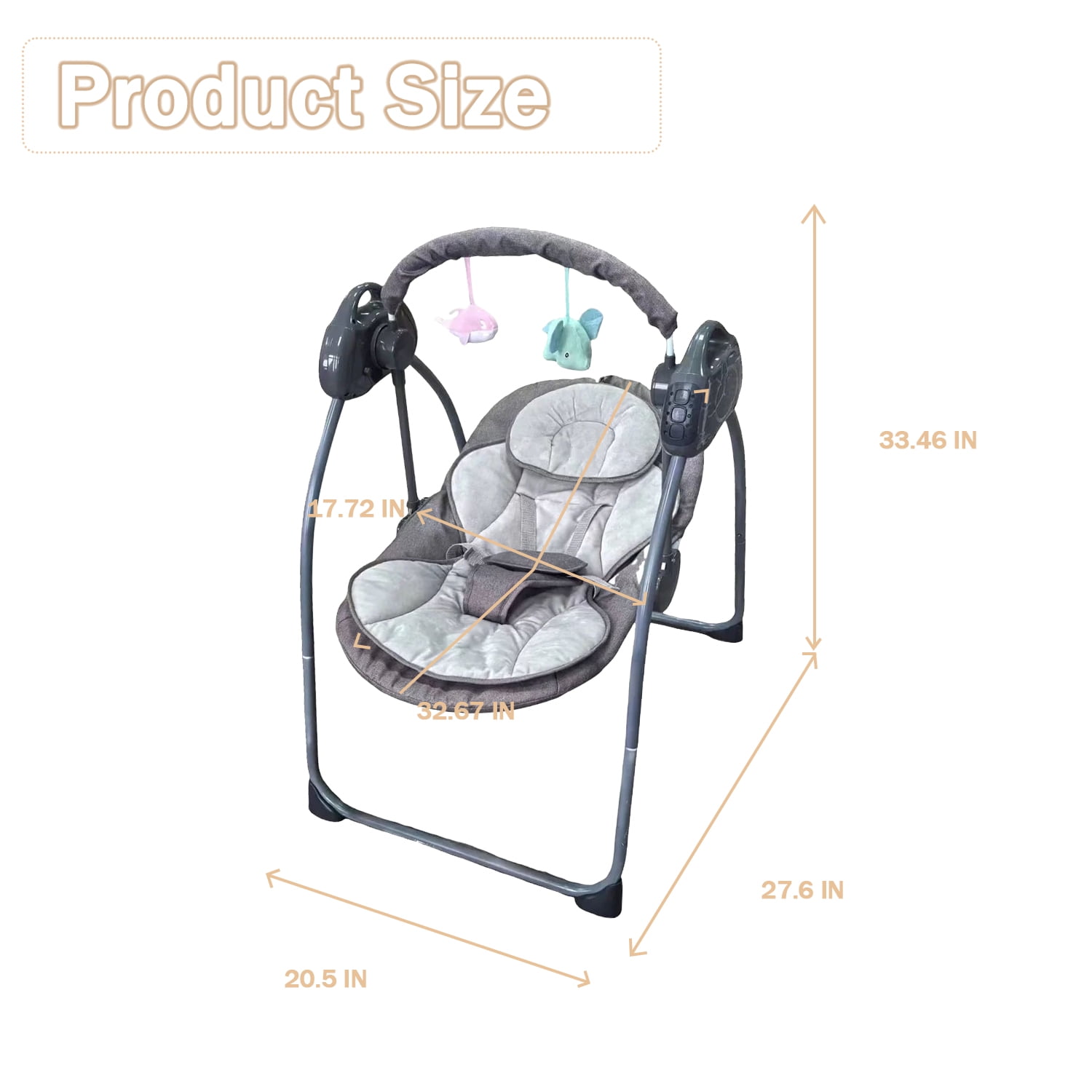 HDUTNGISN Gray Electric Baby Swing for Newborns,Motorized with Bluetooth Music & Remote Control