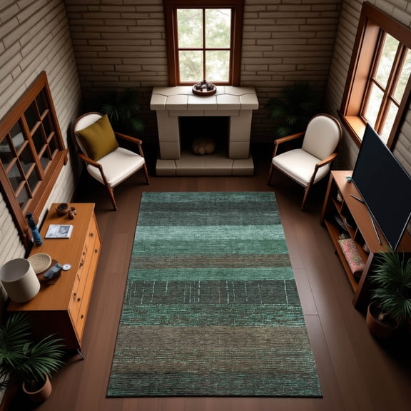 Addison Rugs Mayfield Premium Machine Washable Transitional Stripes Teal Rectangle Rug, 10' x 14'