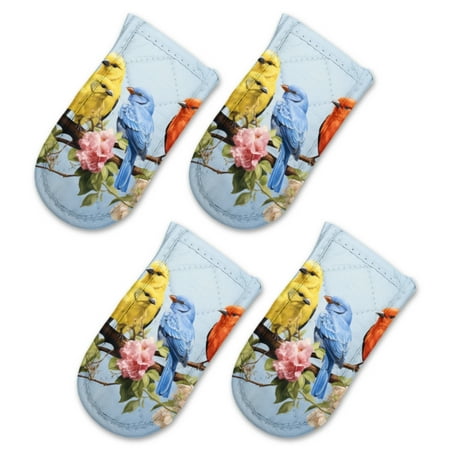 

BaHomeck Pot Handle Holder Covers 4Pcs Colorful Birds Sitting On Branch With Flowers Non Slip Heat-Resisting Pan Handle Covers For Home Kitchen Baking Cooking BBQ Cookwares 6×3In