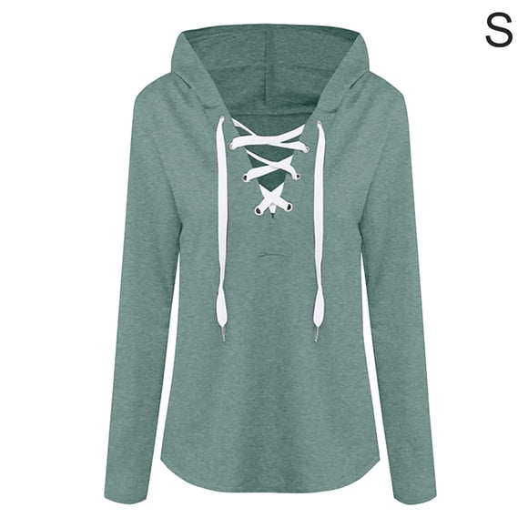 Sudadera con capucha para mujer Sudadera con capucha y cuello en V Suéter con tirantes de manga larga, S, verde gris kenally AP000968-02