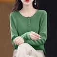 thumbnail image 5 of Women's Solid Color Long Sleeve Round Neck Button Up Sweater Tops S Cardigans Casual Work Office Business Casual Fashion Essential Gift for Women | CSEONE,Army Green L, 5 of 9
