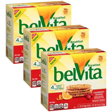belVita Breakfast Biscuits, Cranberry Orange, 1.76 Oz, 5 Ct (Pack of