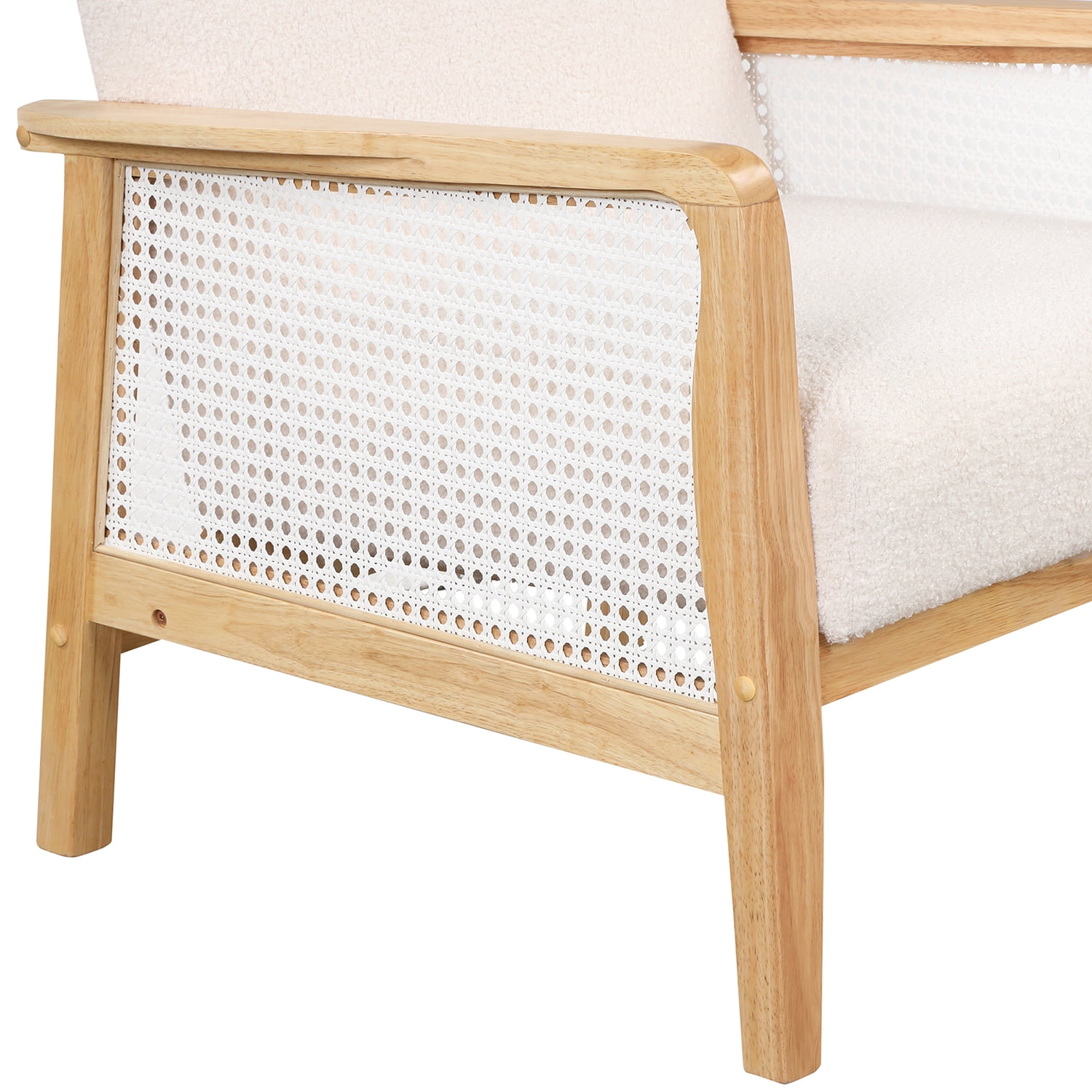 Kadyn Rattan Mesh Upholstered Accent Chair, Mid-Century Armchair for Living Room, Altay Velvet Armchair with Solid Wood Frame, White Kadyn Rattan Mesh Upholstered Accent Chair, Mid-Century Armchair for Living Room, Altay Velvet Armchair with Solid Wood Frame, White