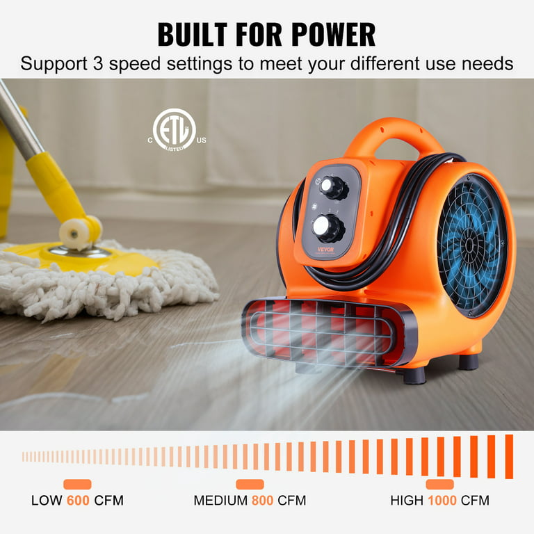 BENTISM Floor Blower Fan Air Mover 1000 CFM 3-Speed 1/4 HP Floor Carpet  Dryer 