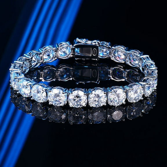 9Ct Round Cut Natural Moissanite Diamond Bracelet in 14K White Gold Plated