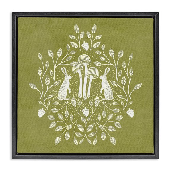 Stupell Industries Bohemian Olive Green Botanical Rabbits Black Floating Frame Canvas Art, 18 x 18, by Katie O'Shea