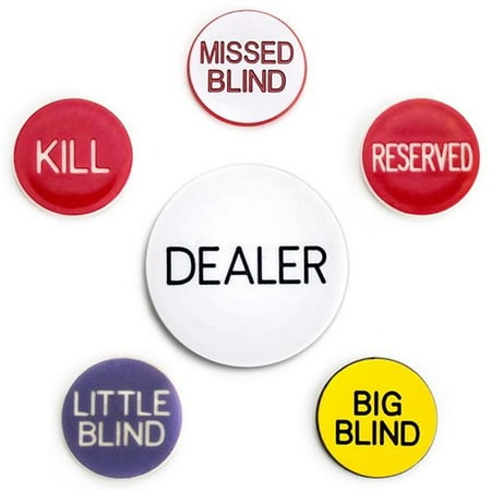 Dealer Button Set - Poker Button Set, Includes six buttons: Dealer, big and little blind, missed blind, kill and reserve By Brybelly