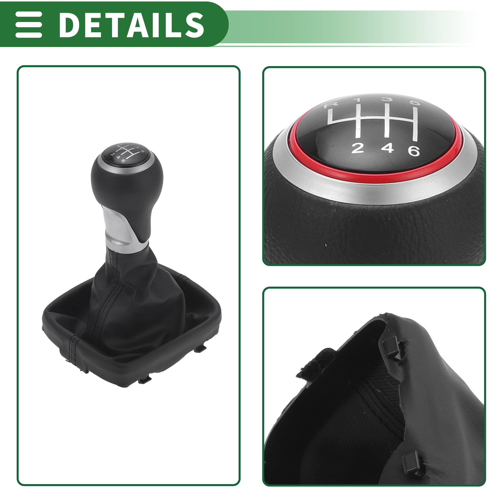 Unique Bargains Gear Shift Knob with Cover 6 Speed Manual Stick Shifter for Audi A3 03-13 Faux Leather Matte Red Black