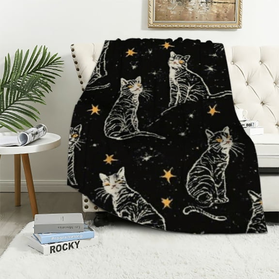 SHERONV for Black Cat Blanket Cartoon Kitten Throw Blankets, Decorative Gifts for Women, Cozy Plush Fuzzy Soft Abstract Blanket Throw, Christmas Birthday Gifts Meow Quilt 60x80in
