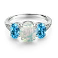 thumbnail image 2 of Gem Stone King 10K White Gold White Simulated Opal Swiss Blue Topaz and White Lab Grown Diamond 3 Stone Engagement Ring for Women (2.14 Cttw, Gemstone Birthstone, Size 5), 2 of 5