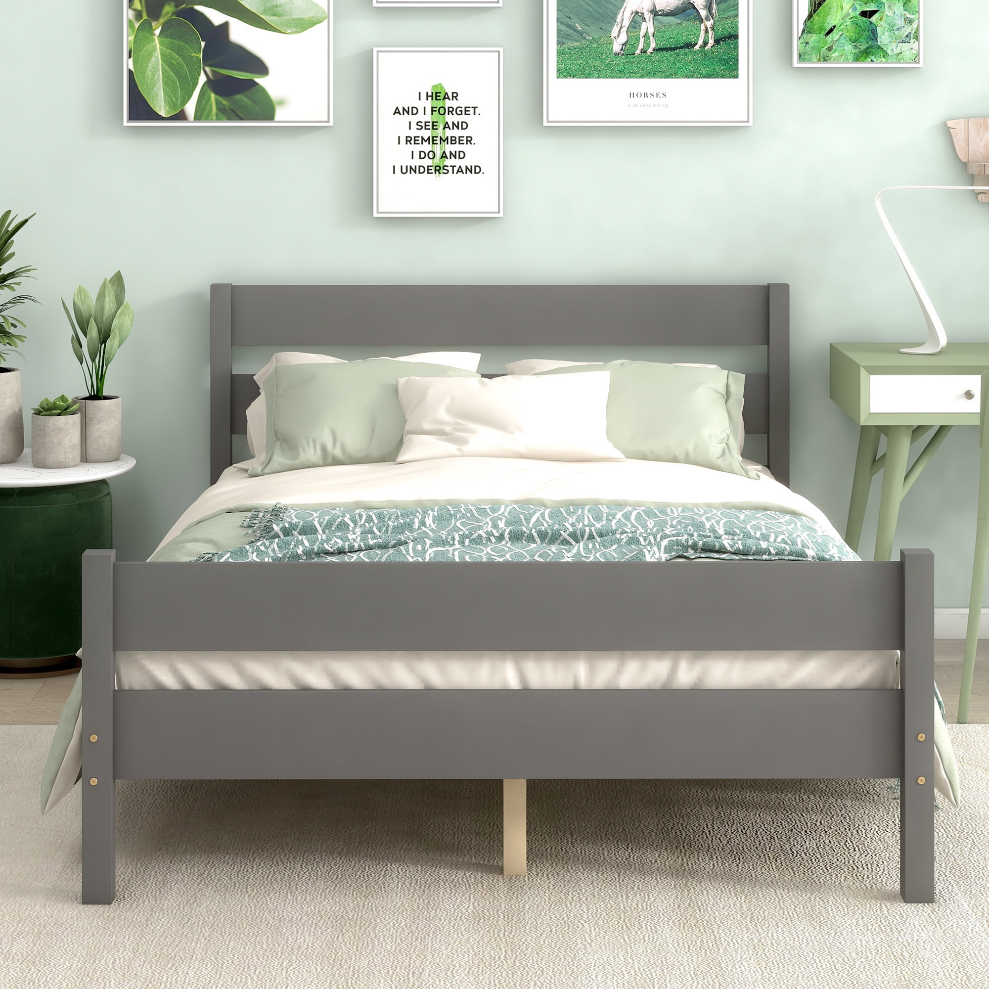 Bellemave Full Bed Frames,Wood Platform Bed with Headboard and Footboard, Full Size Sleigh Bed with Wood Slat Support, No Box Spring Needed (Gray)