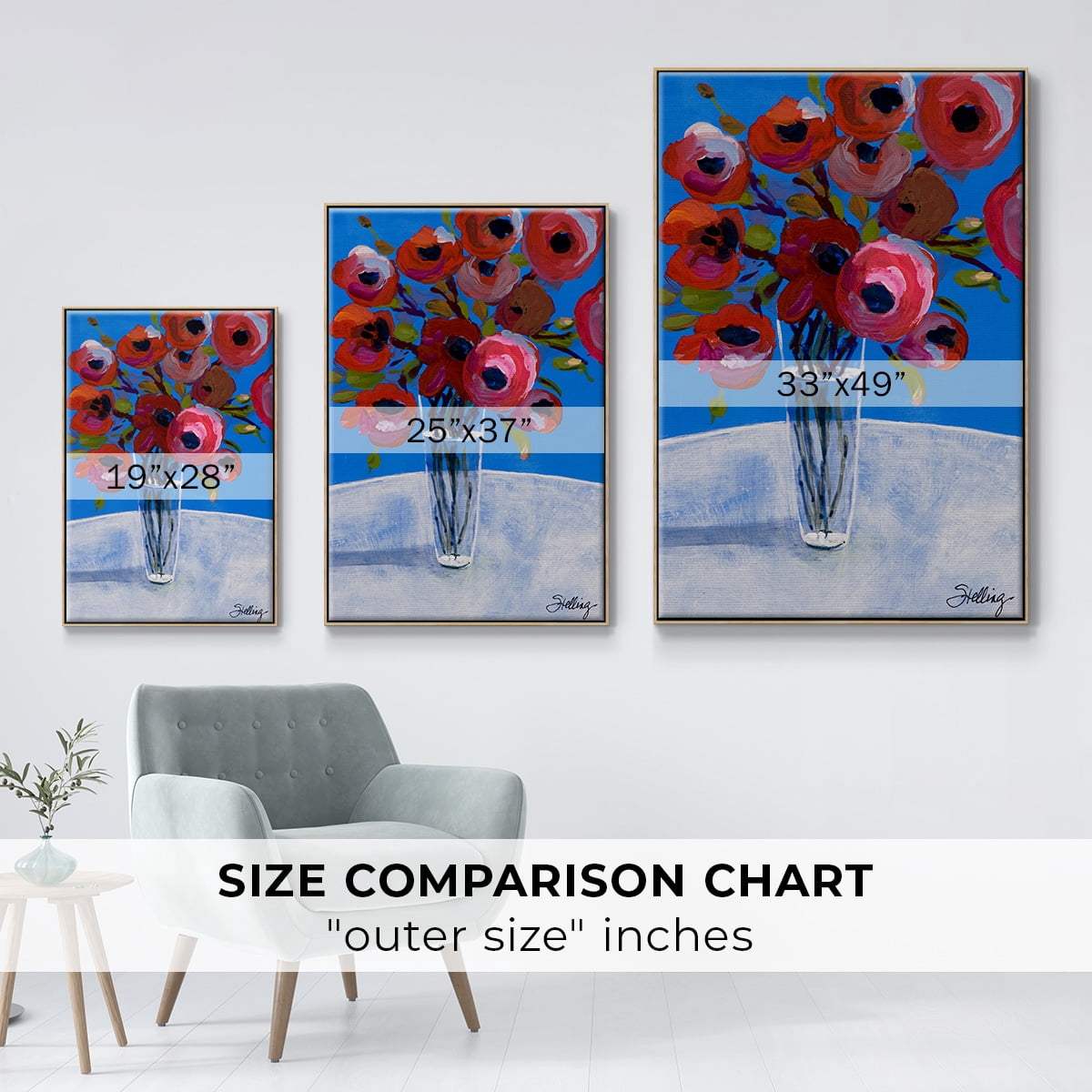 Poppies Framed Premium Gallery Wrapped Canvas - Ready to Hang - 27 x 41 - Natural Wood Floating Frame