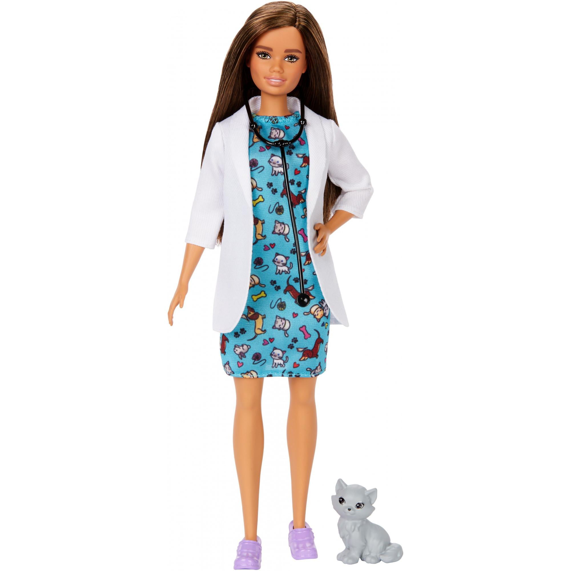 公式の店舗 with Doll Brunette Vet Pet Barbie Career Sho Coat, Medical Dress