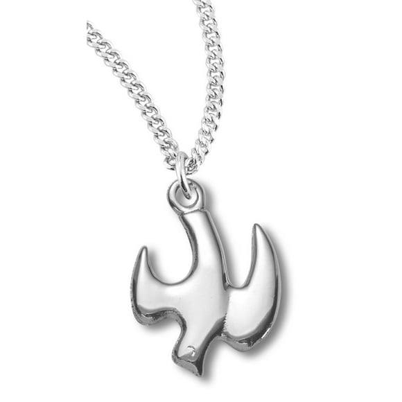 Heartland Store Women's Polished Sterling Silver Descending Dove Pendant + 18 Inch Rhodium Plated Chain & Clasp| USA Made