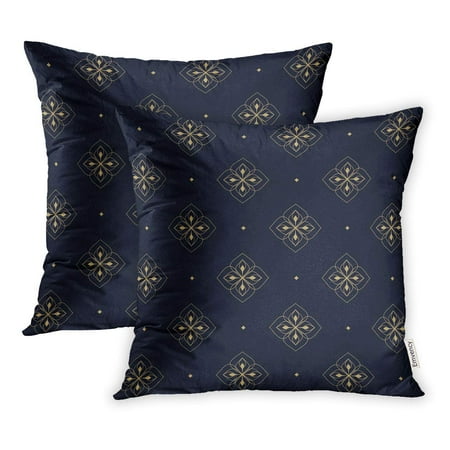 - ECCOT Simple Geometric Vintage Floral Paisley Block for Home Mini Medallion on Indigo Pillowcase Pillow Cover 18x18 inch Set of 2