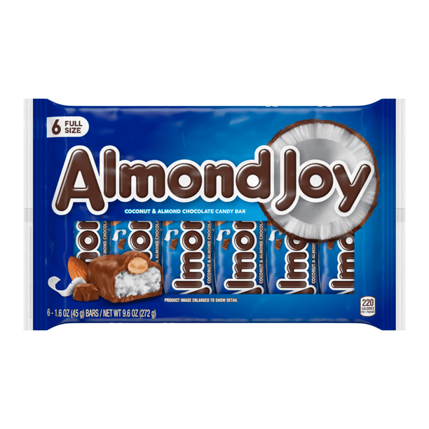 Almond Joy Milk Chocolate Coconut Candy Bar with Whole Almonds, 6 Ct
