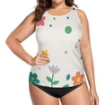thumbnail image 4 of Women's Printed Tankini Top - High Elasticity Slim-Fit Swimsuit with Removable Straps & Cups, Perfect for Beach & Pool Parties，Beautiful Floral, 4 of 7