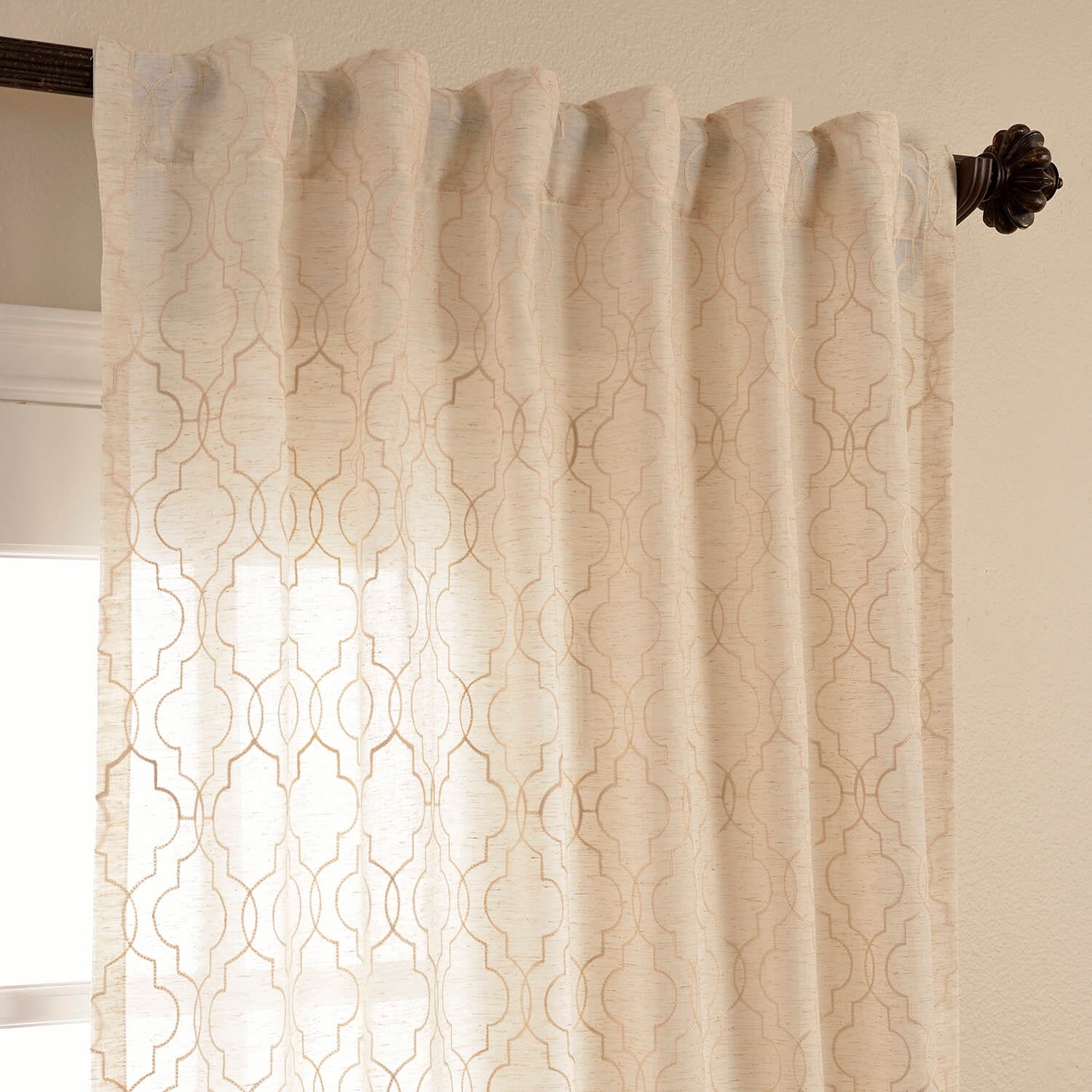 Saida Natural Embroidered Faux Linen Sheer Curtain (1 Panel), Saida Natural, 50W X 96L