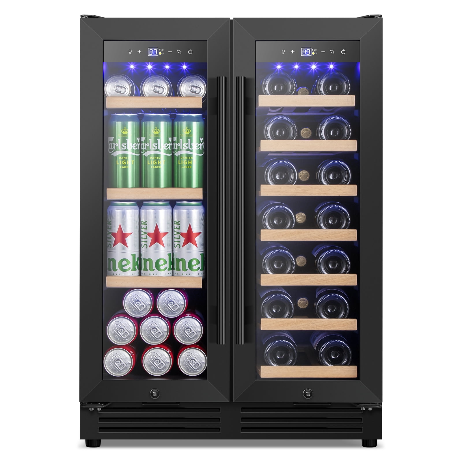 Nipus 24 inch Wine and Beverage Refrigerator,Dual Zone,Built-in Undercounter, 21 Bottles and 60 Cans,Black