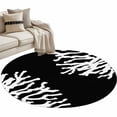 thumbnail image 2 of Sea White Coral Round Living Room Rugs 4 ft, Marine Black Background Modern Art Washable Area Rug with Non-Slip Sturdy Edge Binding Round Carpet for Entryway Kitchen Bedroom Bathroom, 2 of 9