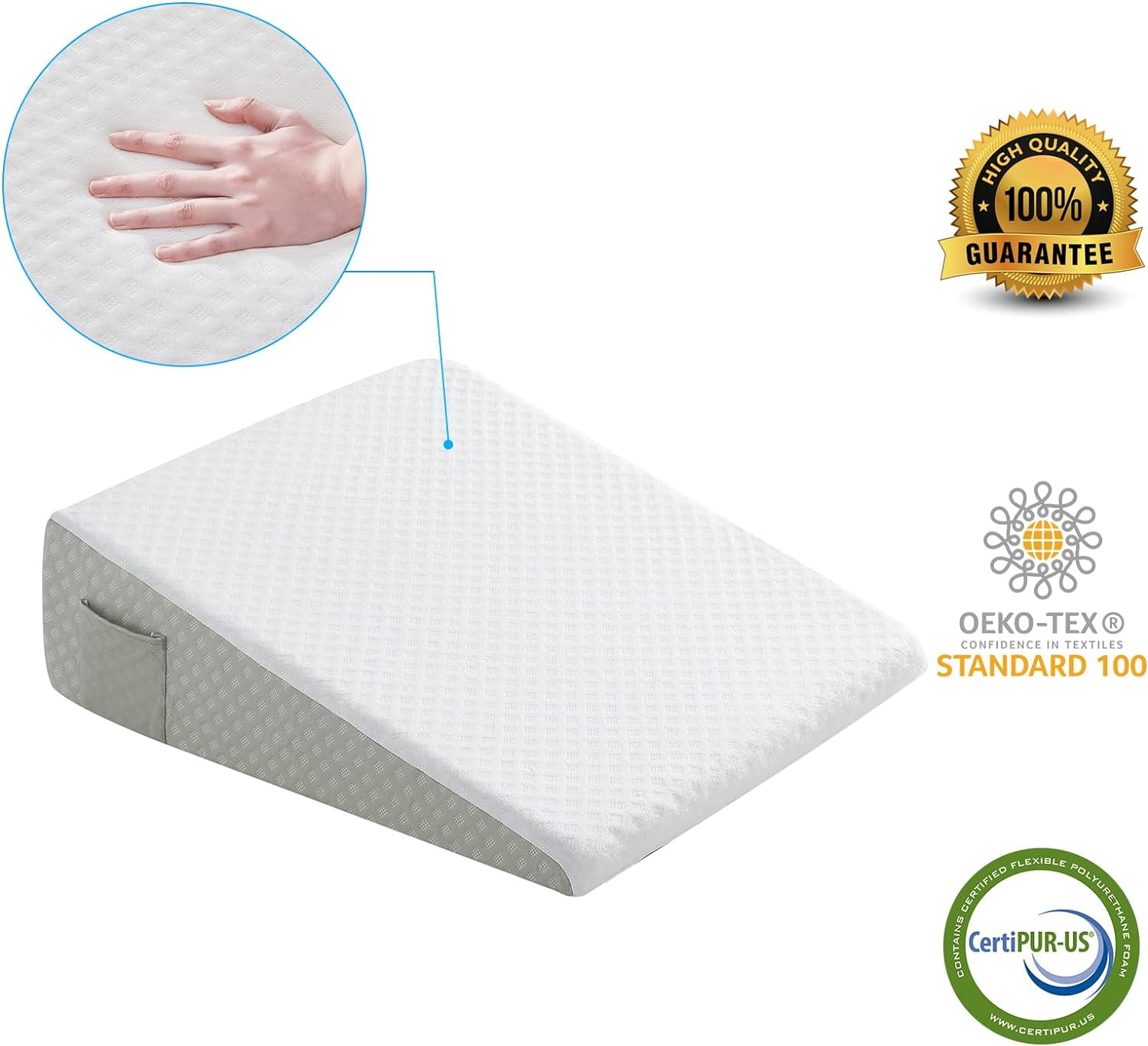 L'AGRATY Bed Wedge Pillow with Memory Foam,7.5" Support Wedge Pillow for Sleeping After Surgery,Great pillow for reducing snoring,Wedge Pillow for Sleeping and Acid Reflux.