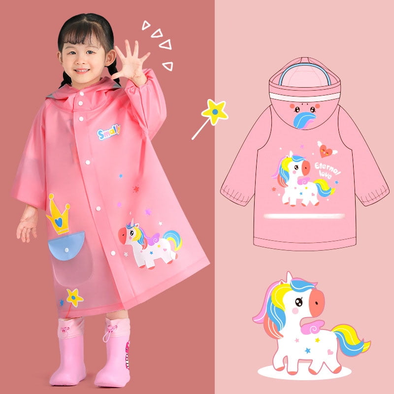 DERTHADEIG Children's Raincoats, Cartoon Kids Rain Jacket,Boys and Girls Rain Jacket, XXL, Pink Unicorn, Boy's, Size: 2XL, Yellow
