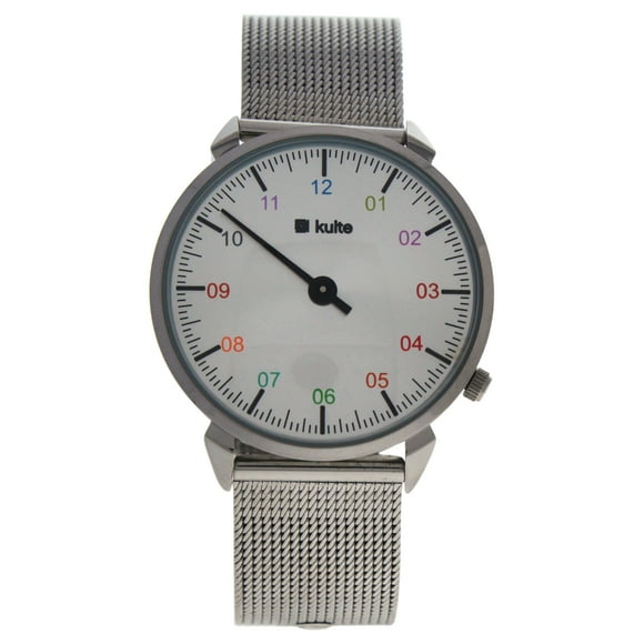 KU15-0010 Bracelet Montre en Maille d'Acier Inoxydable Arc-en-Ciel Argenté par Kulte pour Unisexe - 1 Pce Montre
