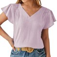 thumbnail image 3 of ClodeEU Women's Summer Ruffle Short Sleeve Shirt ,V Neck Casual Loose Chiffon Blouses Purple,Womens Plus XL, 3 of 7