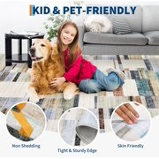 Memoryfield Washable 8' x 10' Area Rug, Foldable Geometric Printed Carpet, Soft Low Pile Abstract Floor Mats, Non Shedding Floor Covering for Bedroom Living Room, Multicolor