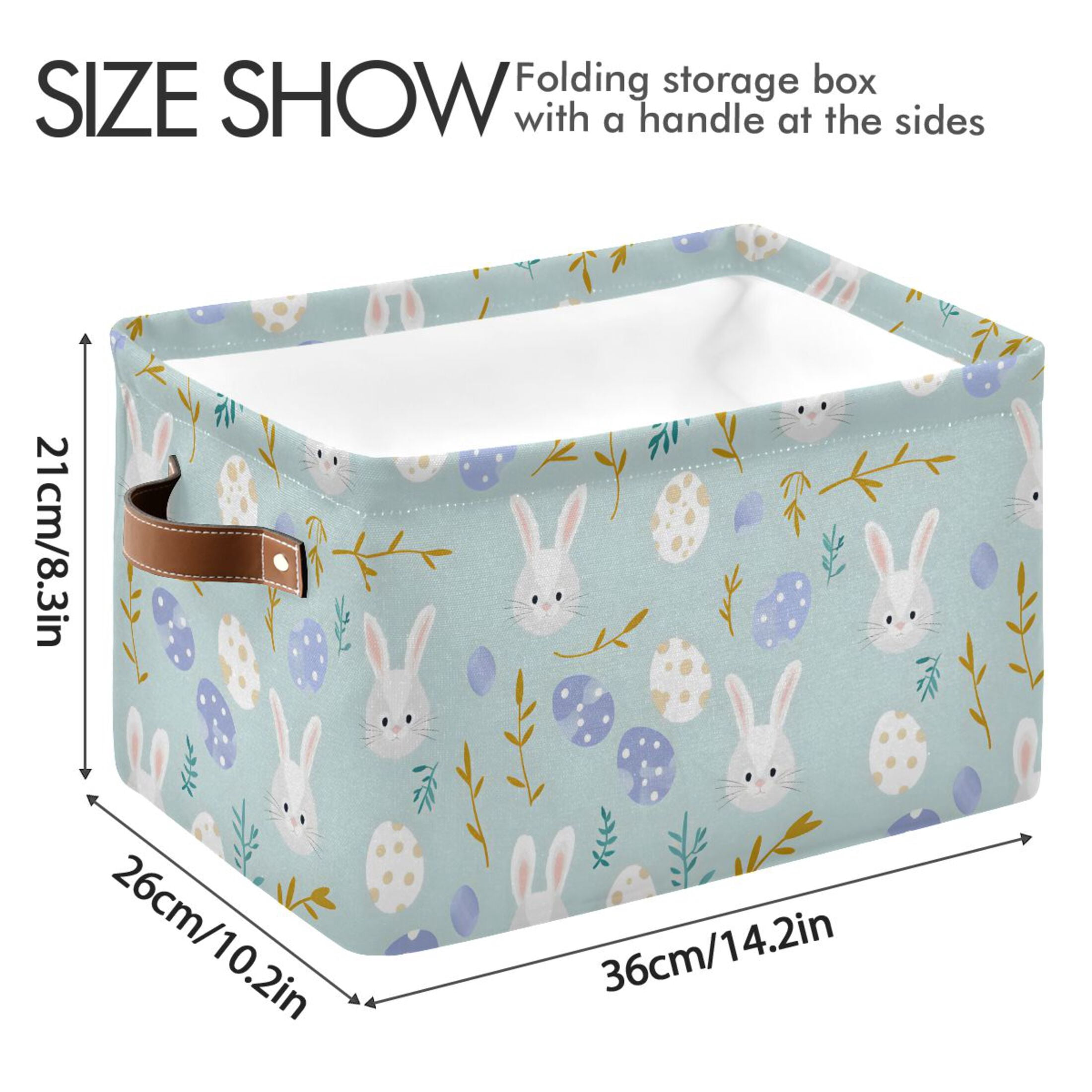 Easter Egg and Bunny Rabbit Storage Bins with Handle Fabric Organizer Basket Foldable Box 2 Pack 14.2x10.2x8.3