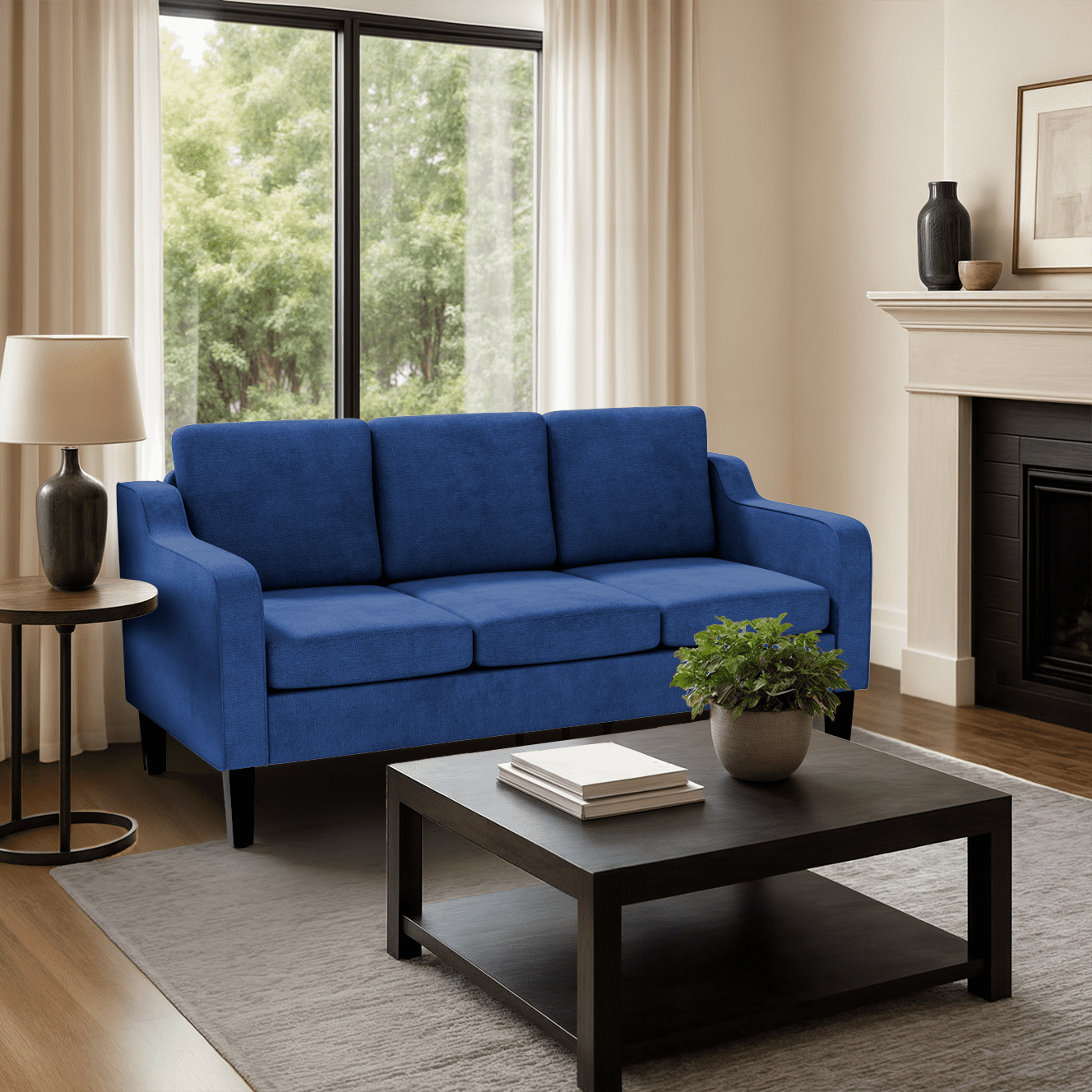 OSM 64" Apartment Sofa for Small Spaces, 3-Seater Couch with Removable Cushions & Wooden Legs, 600 lb Capacity Compact Modern Sofa Bed, Living Room, Bedroom, Navy Blue