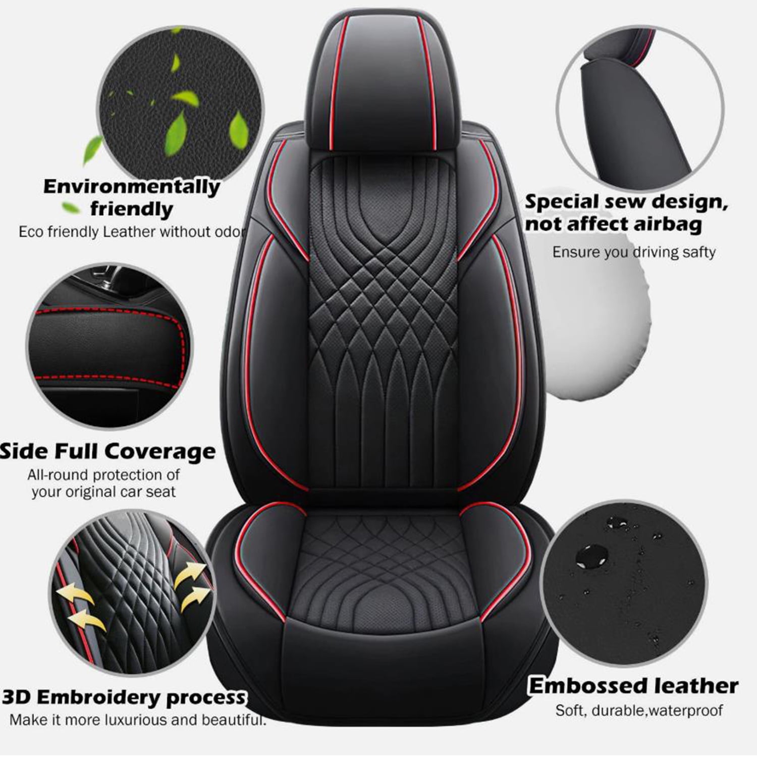 Car Seat Covers Full Set Fit for Toyota RAV4 2013-2026 Waterproof Leather 5 Seat Covers Automotive Seat Cushion Seat Protectors with Airbag Compatible (Black&Redline)