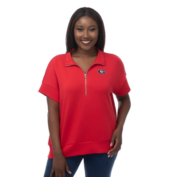 Women's ZooZatz Red Georgia Bulldogs Tri-Blend Quarter-Zip Flowy Top