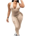 thumbnail image 2 of Ndbuld Bodysuit for Women Women's Fashion Tight Solid Color Zipper Stripe Splicing Jumpsuit Shapewear Bodysuit Clothes ,S-3XL,Khaki,M, 2 of 4