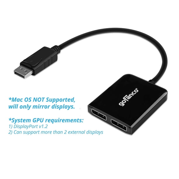 Gofanco Adaptador Divisor De Pantalla Displayport 1.2 1X2 - Convertidor De Concentrador Dp A Displayport Dual Mst 4K @30Hz Para Pc Con Windows, No Compatible Con Mac Os, Soporte Eyefinity (Dpmst2Dp)