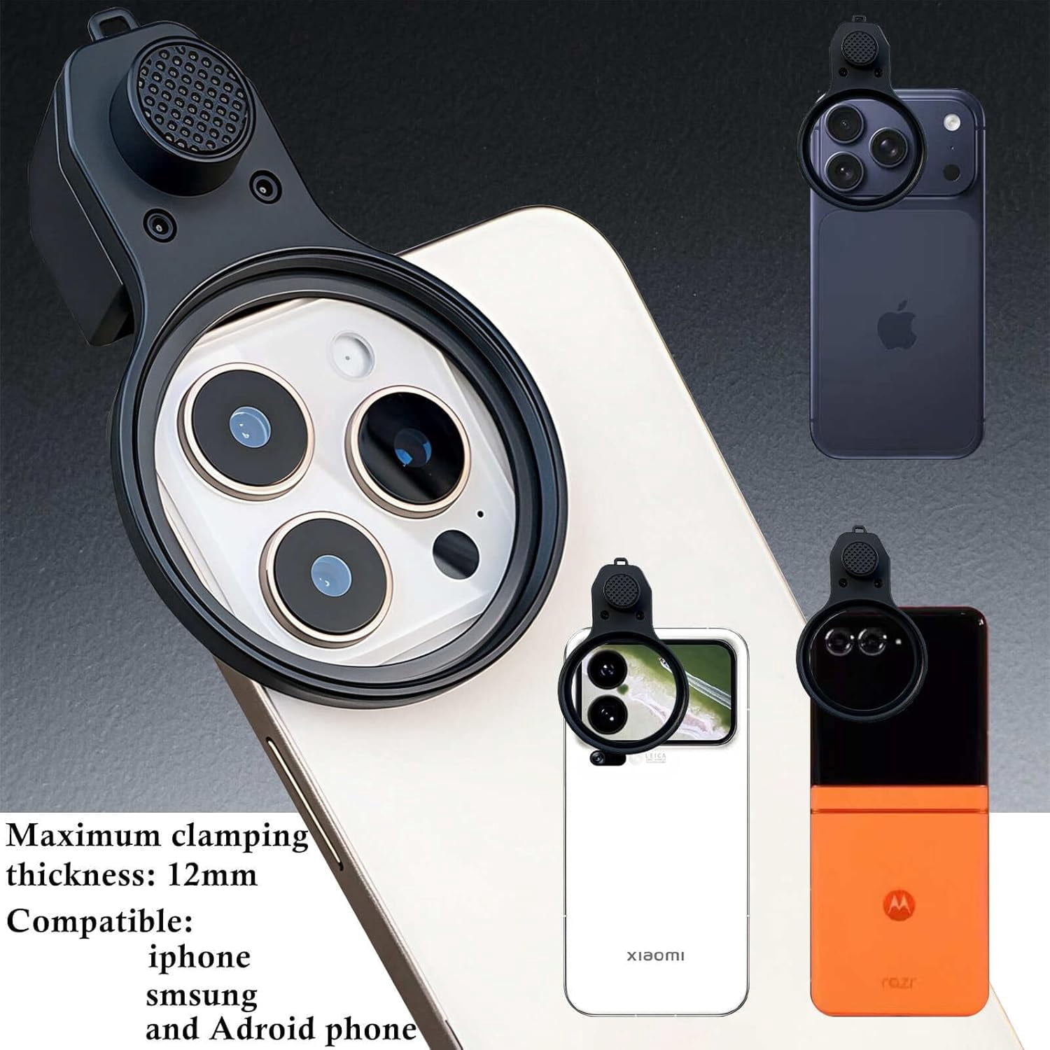 FEFEFW-52mm CPL Polarizing Filter Clip-on Lens Kit for iPhone 17, 16, 15, 13, 12, Samsung and Android Phones, with Lens Cap, Filter Case, Cleaning Cloth
